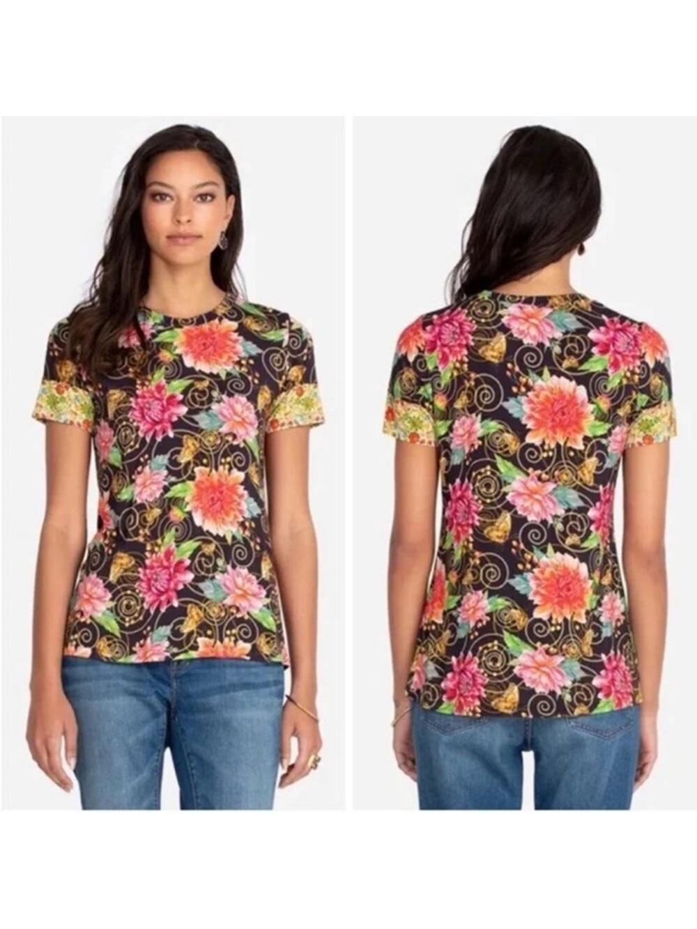 Johnny Was Top Womens Small Uptown Favorite Tee Bamboo Boho Floral